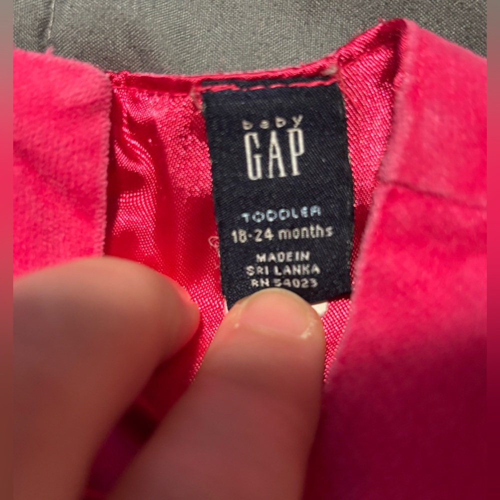 BABY GAP VINTAGE Bright Pink Velvet Toddler Dress Size 18M - Picture 3 of 8